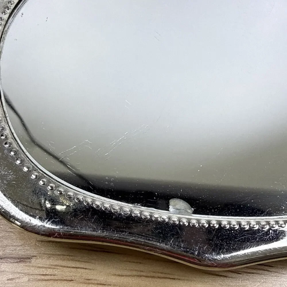 VINTAGE SILVERPLATE VICTORIAN STYLE VANITY HAND HELD MIRROR RAISED FLORAL DESIGN